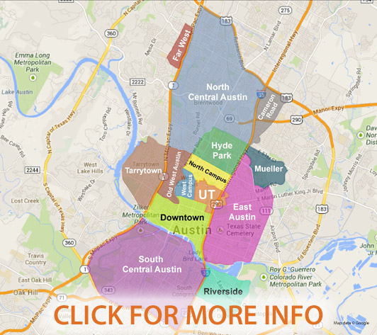 Map of Neighborhoods Near UT Austin