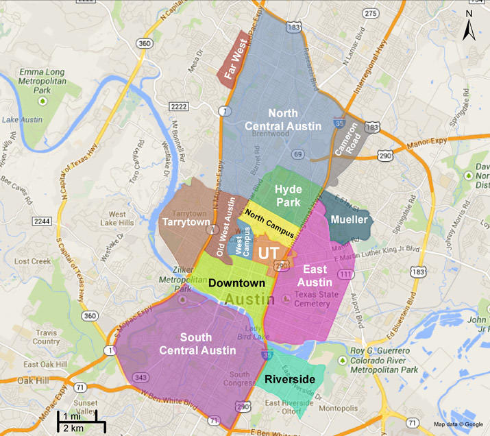 Map of Neighborhoods Near UT Austin